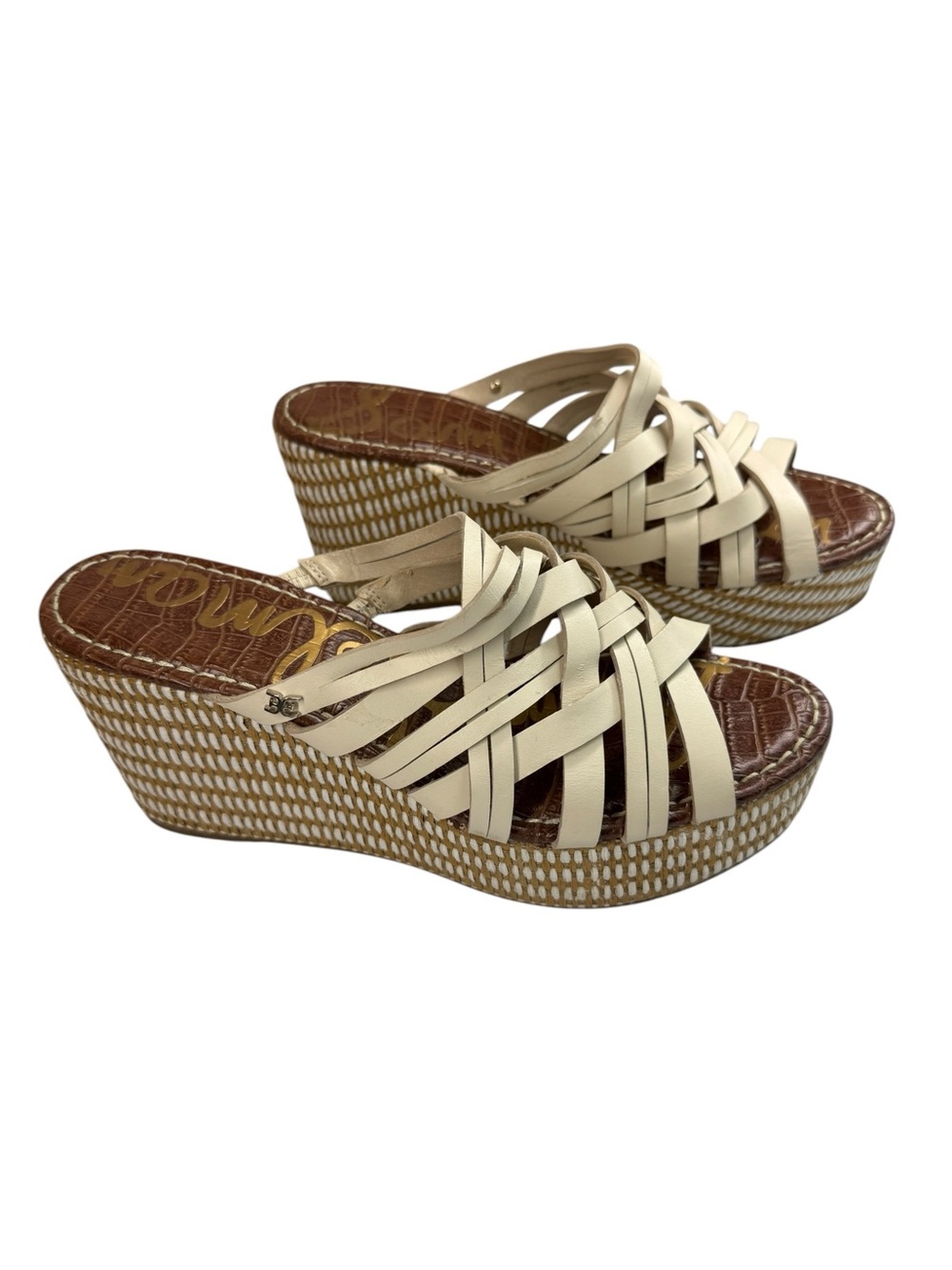 Sam Edelman Devon Ivory Leather Strappy Platform Wedge Sandals 9M - Picture 3 of 16